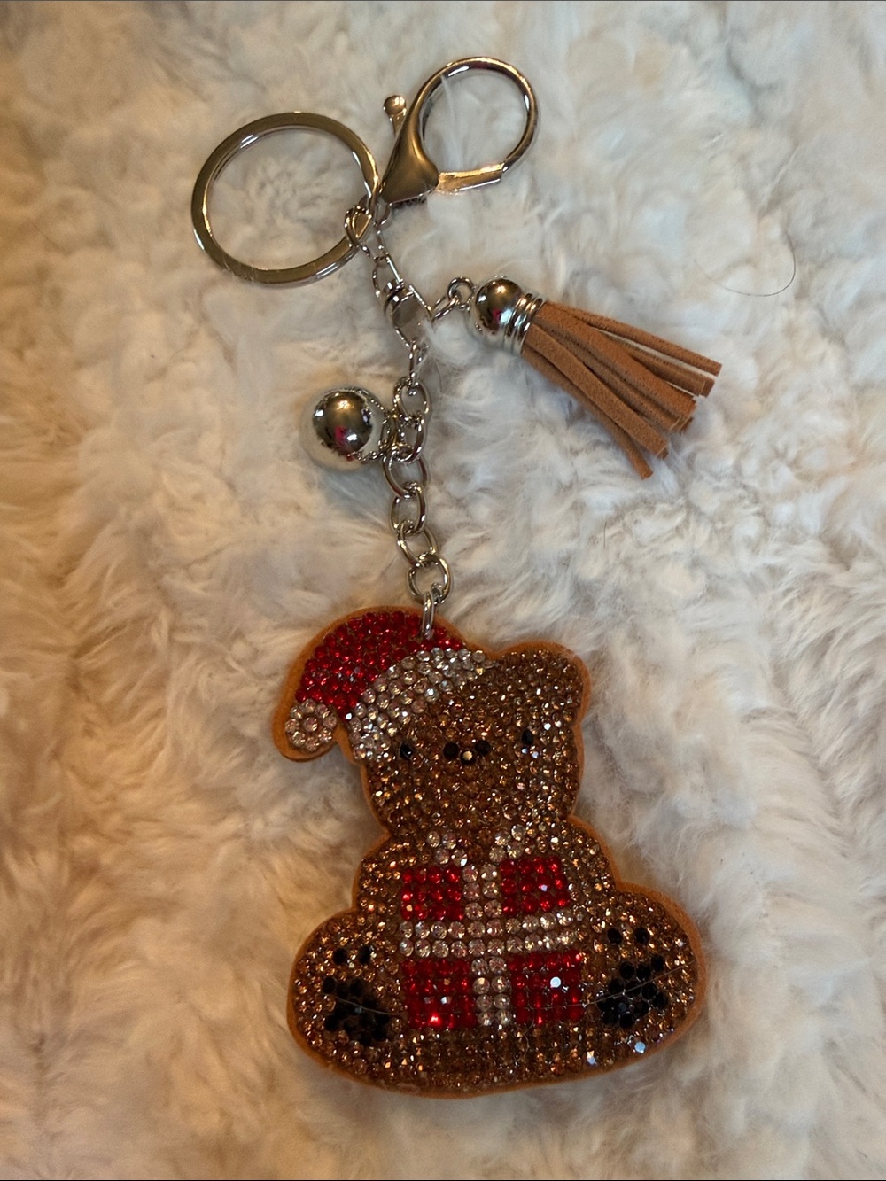 Rhinestone Sparkly Crystal Teddy Bear Keychain with Tassel Bag Charm Christmas